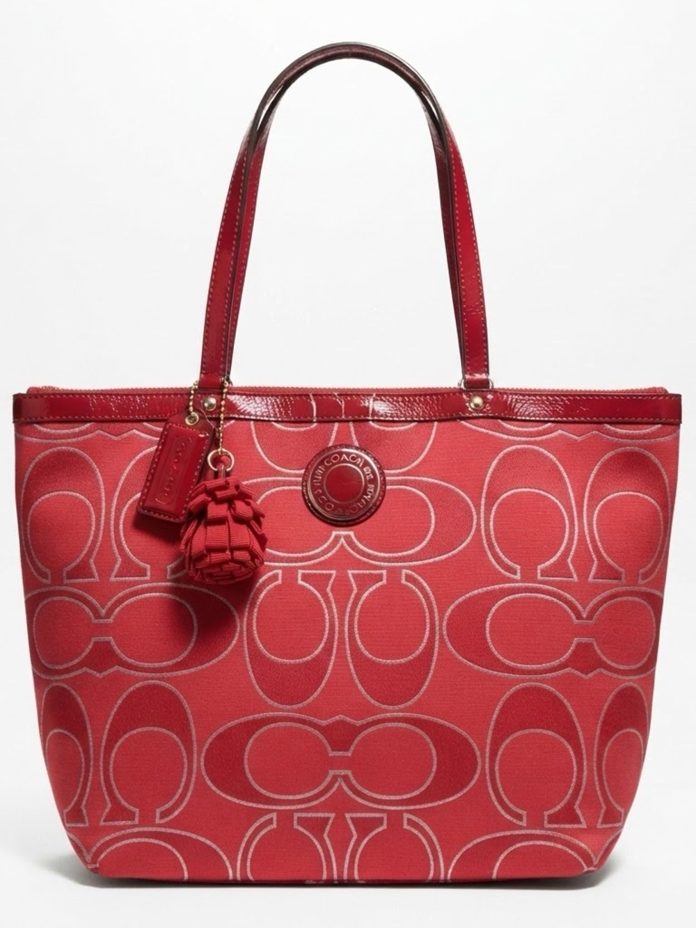 Coach y2k Cherry Red Tote with Pom Charm
